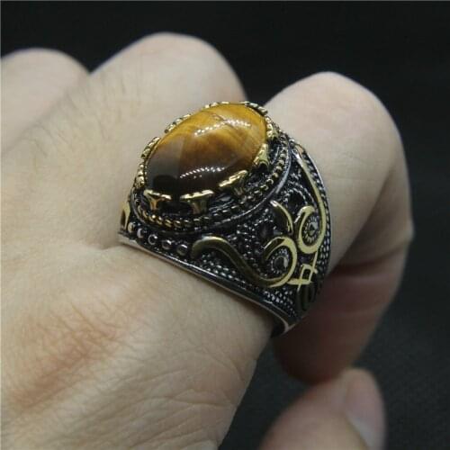 Drop Ship 7-14 Top Quality Brown Stone Ring 316L Stainless Steel Party Mens Ring