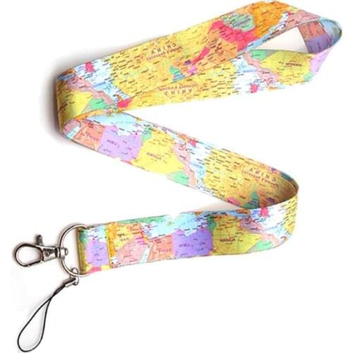 CA175 World Map Lanyard Neck Strap for key ID Card Cellphone Straps Badge Holder DIY Hanging Rope Neckband Accessories