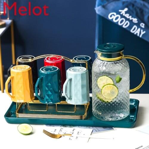 Nordic Luxury Ceramic Water Cup with Tray Family Living Room Creative High Grade Water Cup Tea Set Durable and Popular Gift