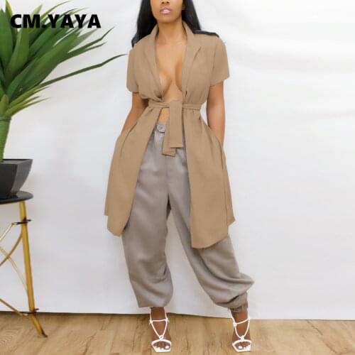 CM.YAYA Women Open Stitch with Sashed Backless Short Sleeve Long Blouses and Shirts Tops