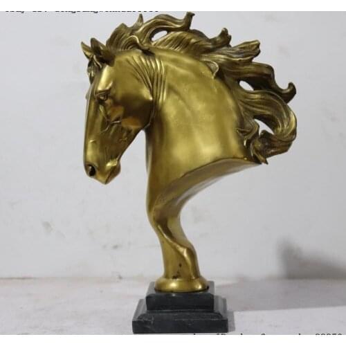 European style Art Decor Marble Base Brass Figurine Horse Head Statue Sculpture