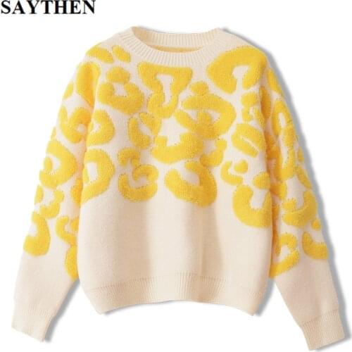 Saythen Runway Luxury Autumn Winter Pullovers Geometric Retro Leopard Knit Sweater New 2021 Sweater Women Brand Jumpers