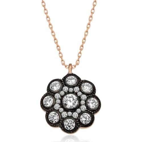 Tevuli 925 Sterling Silver Diamond Montür Flower Lady Necklace