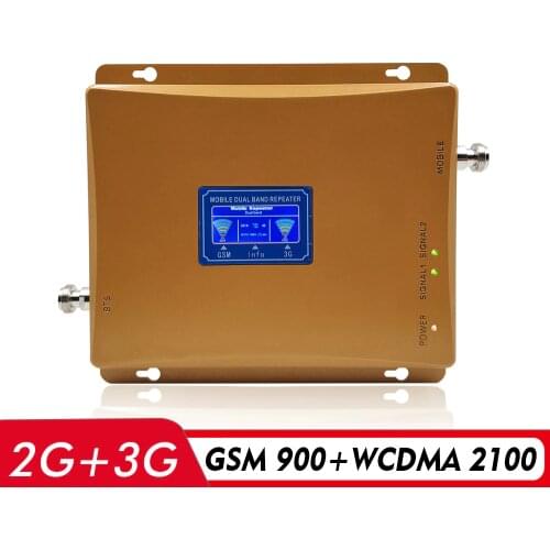 65dB Dual Band Booster GSM 900+WCDMA UMTS 2100 MHz Cell Phone Repeater Mobile Signal Booster Cellular Amplifier with LCD Display
