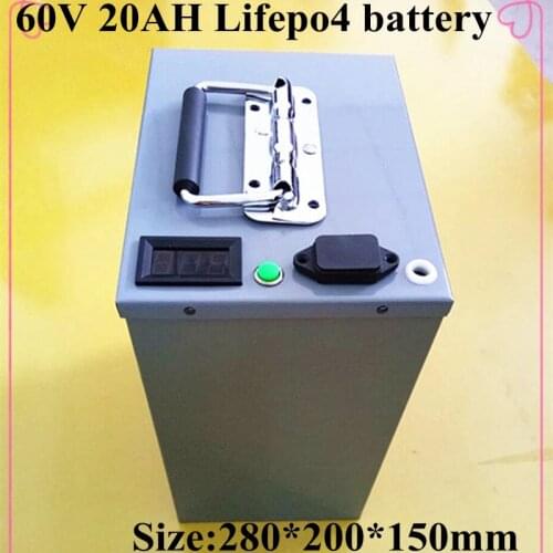Waterproof Metal Case 60v 20Ah Lifepo4 Power BMS Battery Pack Ebike 1500w Motor Energy Scooter Ups Power System + 5A Charger