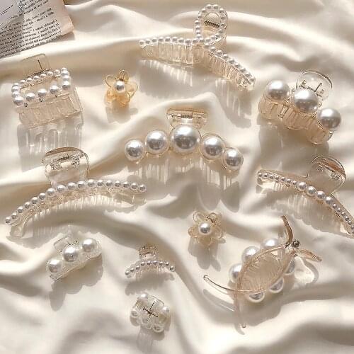 2021 Ins Fashion Women Vintage Elegant Big Pearls Hair Claws Sweet Hair Clips Hairstyle Makeup Headband Hairpin Hair Accessories