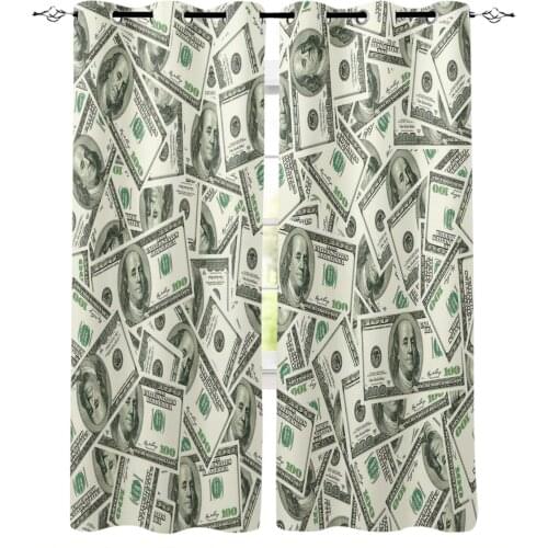 Living Room Curtains Money Dollar Pattern Blackout Curtain for Bedroom Bay Window Decorative Shading Cloth