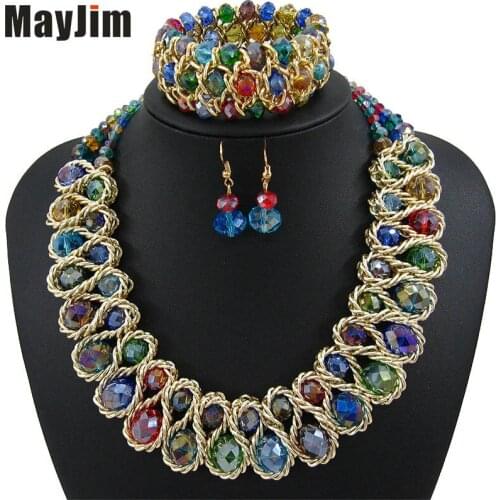 Statement necklace 2018 fashion jewelry sets Handmade beads chain crystal dubai jewelry sets Vintage beads Bijoux Accessories