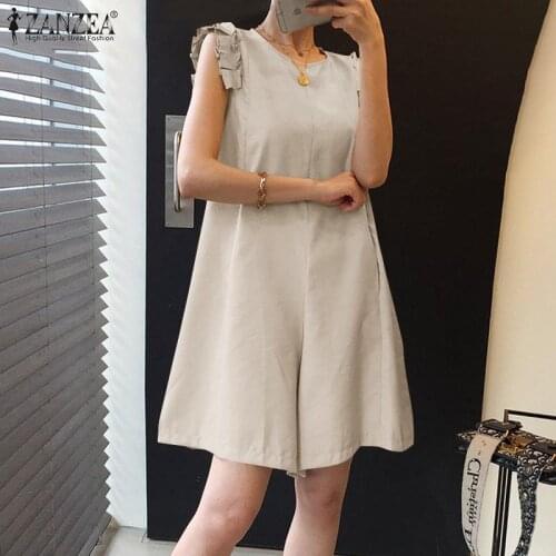 Oversized Womens Solid Jumpsuits ZANZEA 2021 Fashion Summer Ruffle Rompers Short Playsuits Female Zipper Pants Pantalon Palazzo