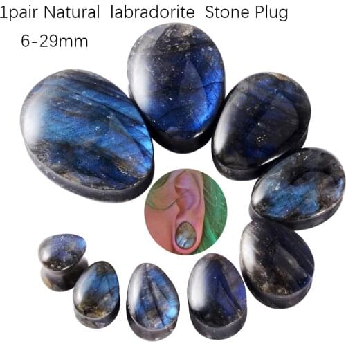 1 Pair Drop Labradorite Stone Ear Flesh Tunnel Plugs Flared Plug Glow Stone Expander Sthrecher Body Piercing Tube Lobes Jewelry