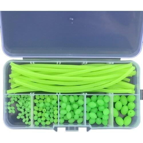 170 Pcs/Box Glow Fishing Assorted Oval Shape Beads Night Luminous Tube Set Fishing Sleeves Rig Hook Line Accessories Tackle