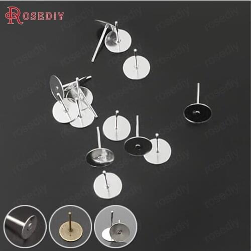 23919)200PCS 4MM 6MM 8MM 10MM Iron Flat Stick Stud Earrings Pins Diy Jewelry Findings Accessories Wholesale