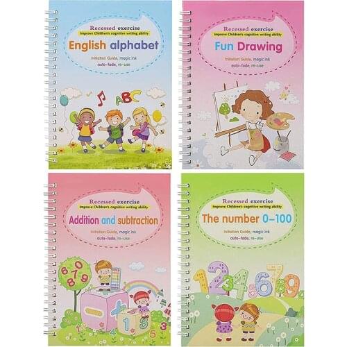 4 Books Reusable Copybook For Calligraphy Learn Alphabet Painting Arithmetic Math Children Handwriting Practice Books Baby Toys