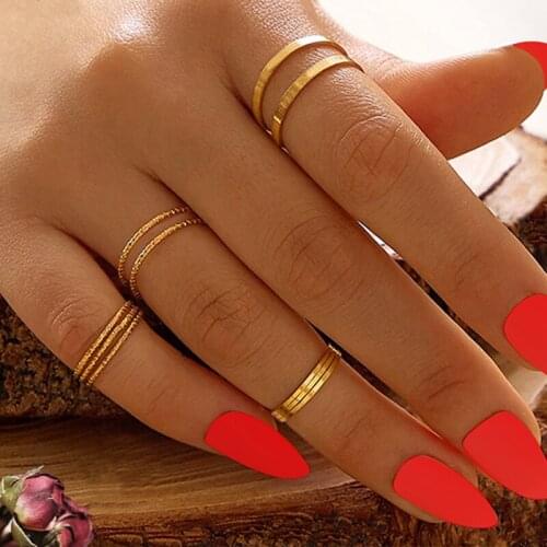 8pcs/sets Bohemian Geometric Rings Sets Clear Crystal Stone Gold Chain Opening Rings for Women Jewelry Accessories