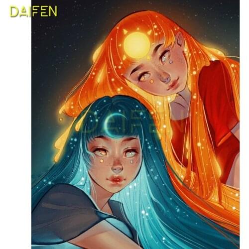 Full Square Diamond embroidery moon sun DIY Diamond mosaic Fire water ice Full Round Diamond painting Cross stitch Cartoon girl