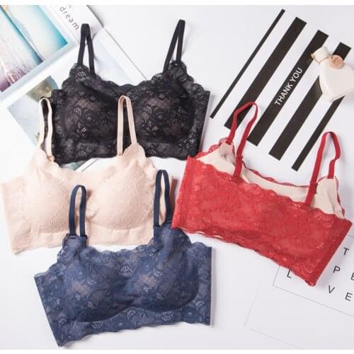 Elifashion Seamless Underwear Full Lace Sexy Beautiful Back No Steel Ring One-piece Thin Shoulder Strap Bra Female