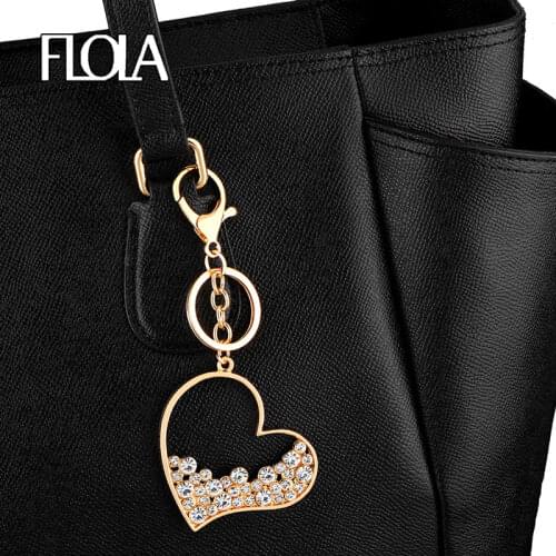 Big Gold Silver Color Love Heart Keychains Charm For Women Metal Crystal Key Chains Key Ring Cute Car Bag Jewelry Gifts kcha04