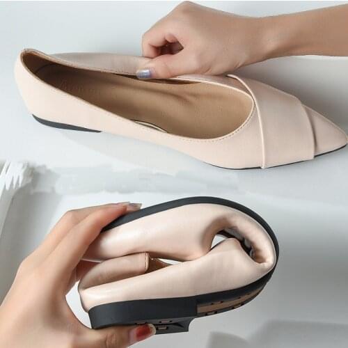 OL belt decoration shallow loafers pointed toe flats slip on ballerina soft bottom moccasins brief work shoes over size 34-45