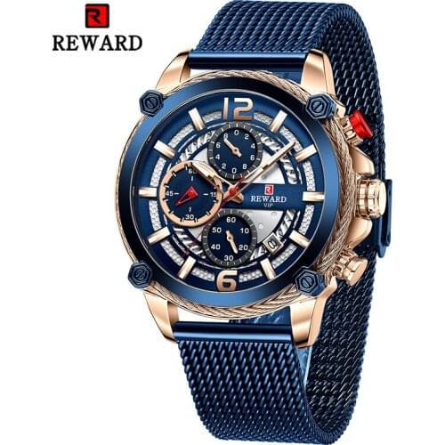 Reward Men Quartz Wristwatches Luxury Multi-function Chronograph Waterproof Sport Mens Watch Full Stainless Steel Wrist Watches
