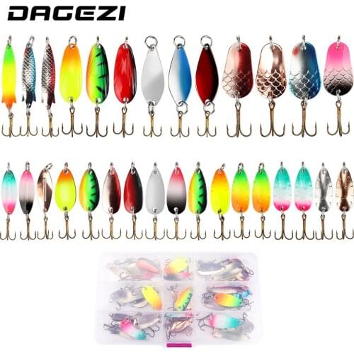DAGEZI 30pcs/lot Metal Sequins Fishing Lure Set Hard Spoon Lure Spinner Bait With Fishing Box Hard Bait Fishing Tackle Pesca