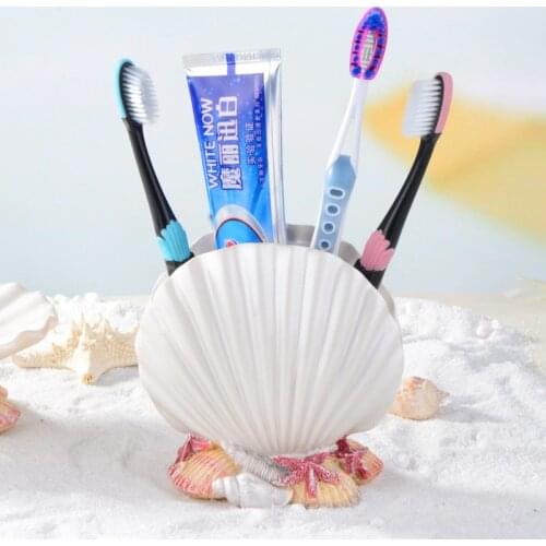 Embossed Resin Pearl Shell Shape Toothbrush Holder Bathroom Toothpaste Storage Bathroom Accessories Bath Pruduct