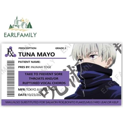 EARLFAMILY 13cm x 6.7cm for Jujutsu Kaisen Car Stickers Waterproof Occlusion Scratch Decals Simple Anime Car Door Protector