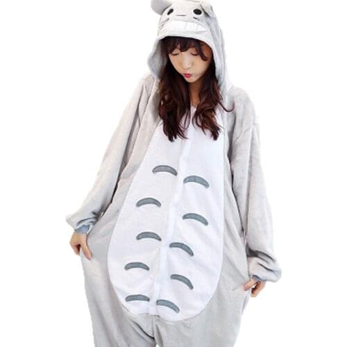 Flannel Totoro Pajama Winter Kigurumi Long Sleeve Hooded Women Onesie Cute Animal Homewear Onesies For Adults
