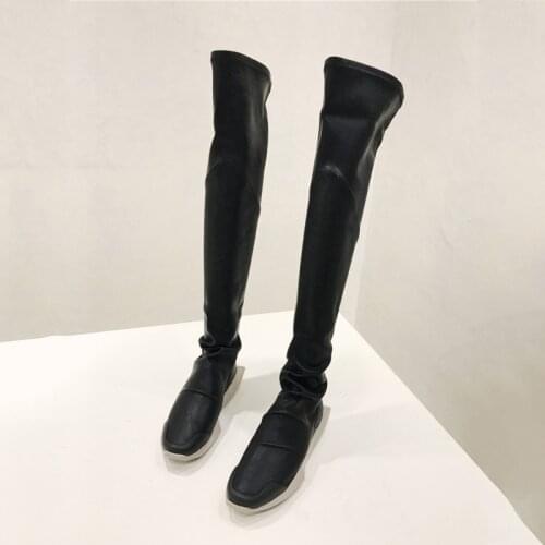 Fornihapfirafs New Arrival Sexy Women Stretchy Long Boots Slim Thigh High Boots Black Flats Over-the-Knee High Women Boots Shoes