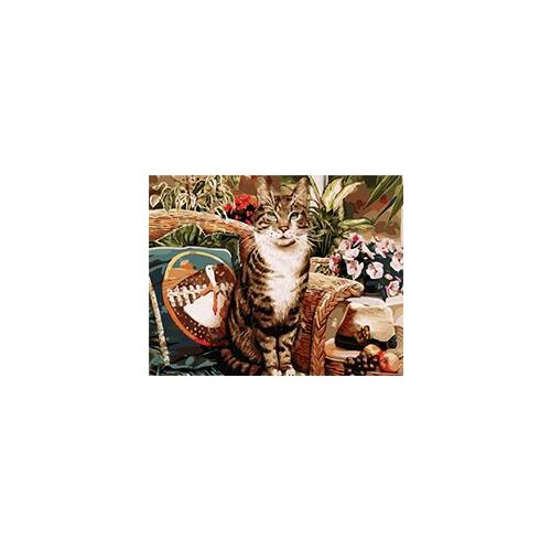 MaHuaf-W144 Cat and flowers DIY oil painting by numbers on canvas hand painted wall art picture for living room
