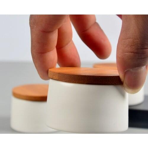Ceramic Tea Caddy with Matt Bamboo Cover 20g Rhinitis Plaster Sealed Jar Cosmetic Balm Box Ceramic Cream Bottle