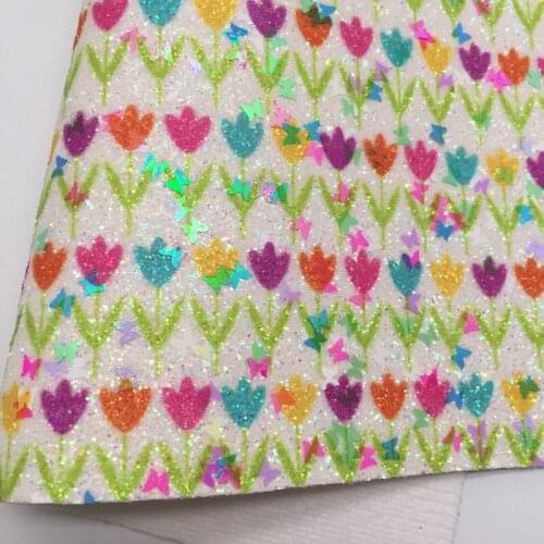 LEOsyntheticoDIY Butterfly Flowers Glitter Vinyl Fabric Sheet Felt Backing Synthetic Leather Faux Vinil DIY A4 SIZE R057B