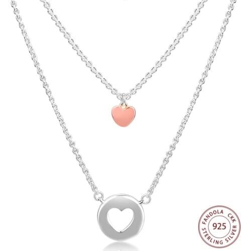 Layered Heart Necklace Pendants 925 Sterling Silver Link Chain Necklaces for Women Fashion Jewelry collier femme Accesorios