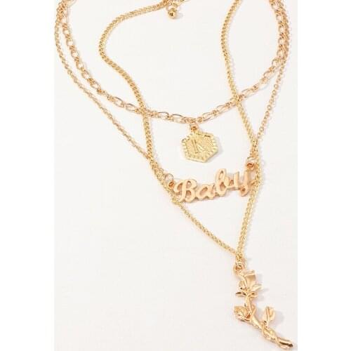 Fashion multilayer rose necklace to restore ancient ways ms letters baby pendant sautoir wedding anniversary party accessories