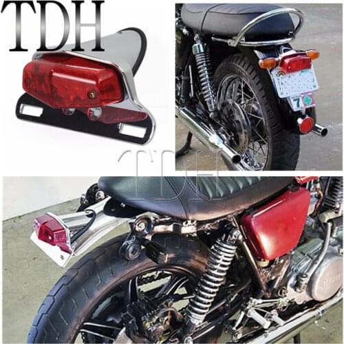 Motorcycle Chrome LED Tail Light Brake Stop Licence Plate Lamp Lucas Style For Harley Chopper Custom Cafe Racer Scrambler Honda