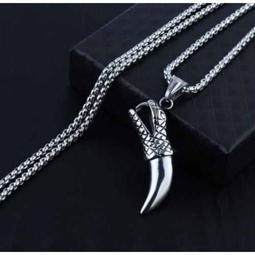 Wolf tooth pendant necklace for men male Punk jewelry 316L stainless steel chain