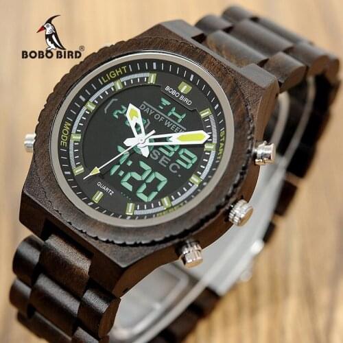 BOBO BIRD V-P02 Watches Men High quality Wood Digital Night Vision Male Wristwatch with Week Display Stop Watch