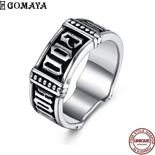 GOMAYA Stainless Steel Mens Retro Ring Cool Mysterious Text Design Ring Fashion Simple Friend Birthday Gift New Hot Sale 2020