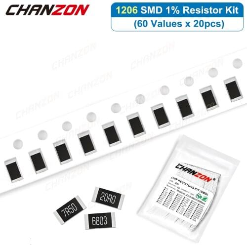 1200Pcs/lot 60 Values 1206 1% High Precision SMD Resistor Kit 0 1 120 200 470 1K 4.7K 20K 33K Ohm 1/4W Resistance Assortment Set