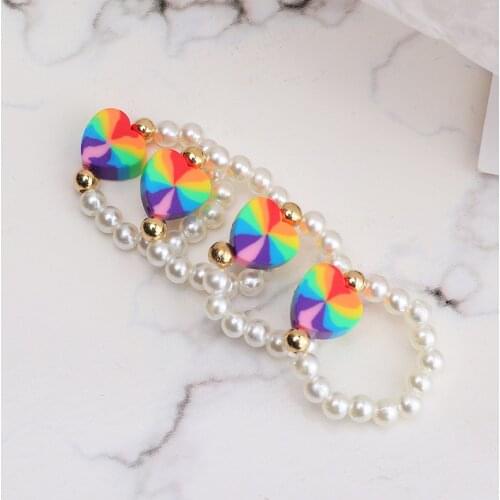 4 Pcs Chinese Style Tai Chi Pattern Rice Beads Rings Set For Women Acrylic Butterfly Rainbow Elastic Adjustable Rings Jewelry