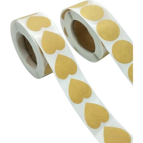500pcs/1 Roll Kraft Paper Stickers Round/Heart shape Blank Writable Seal Label Scrapbooking Bullet Journal Tag Mark DIY 2.5cm