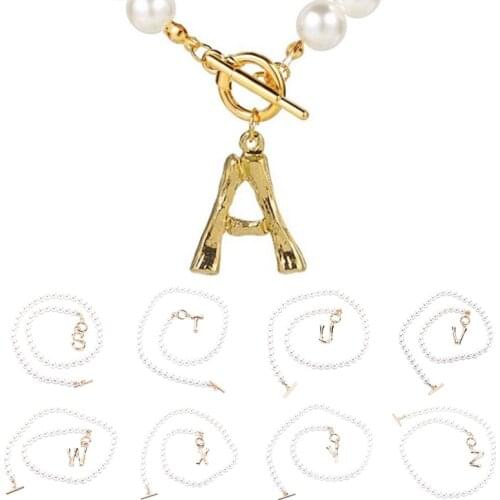 1Pcs Women A-Z Alphabet Letter Pendant Necklaces Personalization Simulated Pearl Necklace Glamour Jewelry