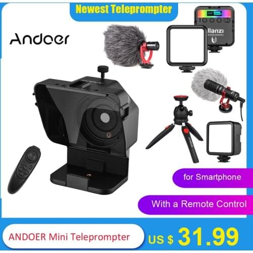 Andoer Portable Mini Teleprompter for Phone DSLR Recording Live Broadcast Mobile Teleprompter Artifact Video With Remote Control