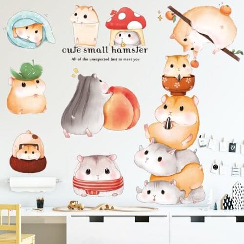 Cute Hamsters Wall Stickers for Kids rooms Kindergarten Wall Decor Sticker Vinyl Cartoon Decals Home Decoration PVC Art Murals
