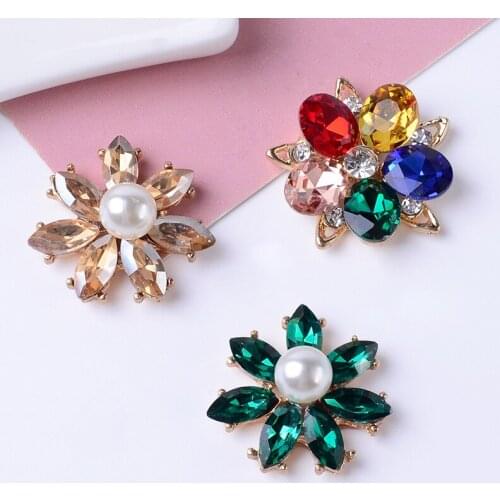 10 Pieces Metal Flower Colorful Rhinestone Buttons Ornament Apparel Accessories Jewelry Findings