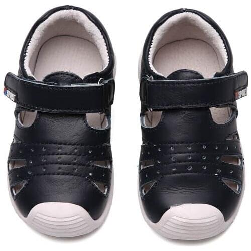 Adjustable Toddler boy close toe genuine leather sandals durable anti slip running shoes