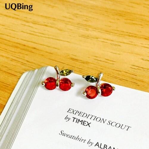 Newest Style Free Shipping Fashion Sterling Silver 925 Stud Earrings Crystal Red Cherry Earrings Jewelry Pendientes Brincos