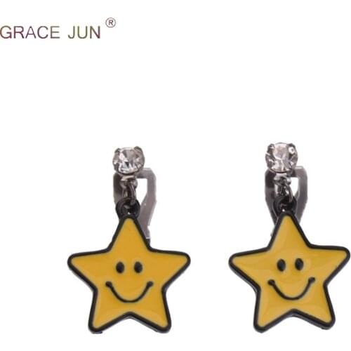 GRACE JUN Korea Style Rhinestone Cartoon Heart Cat Clip on Earrings No Pierced for Girls Kid Cute No Ear Hole Earrings