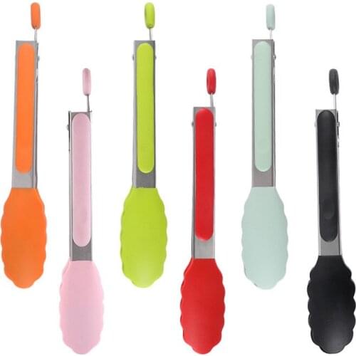Silicone BBQ Grilling Tong Kitchen Cooking Salad Bread Cake Serving Food Tongs Nonstick Barbecue Clip Clamp Stainless Steel Tool