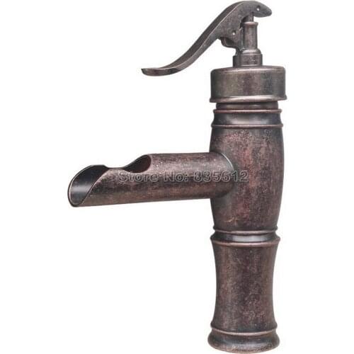 New " Water Pump Look " Style Bathroom Faucet Antique Copper Single Hole Deck Mounted Single Handle Waterfall Mixer Taps Wnn022