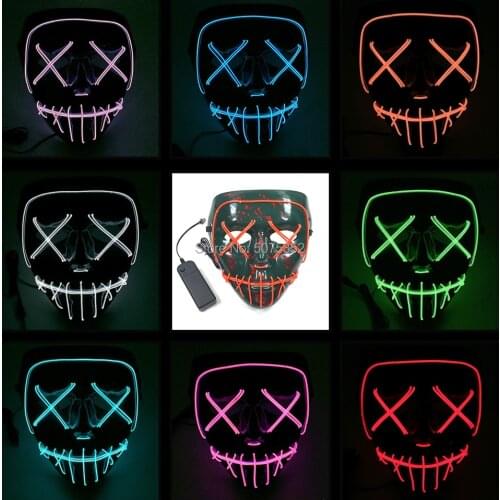 Scary Theme Party Decor EL Wire Mask Horror Mascara Light Up Mask Halloween Carnival Neon Led illuminated Mask